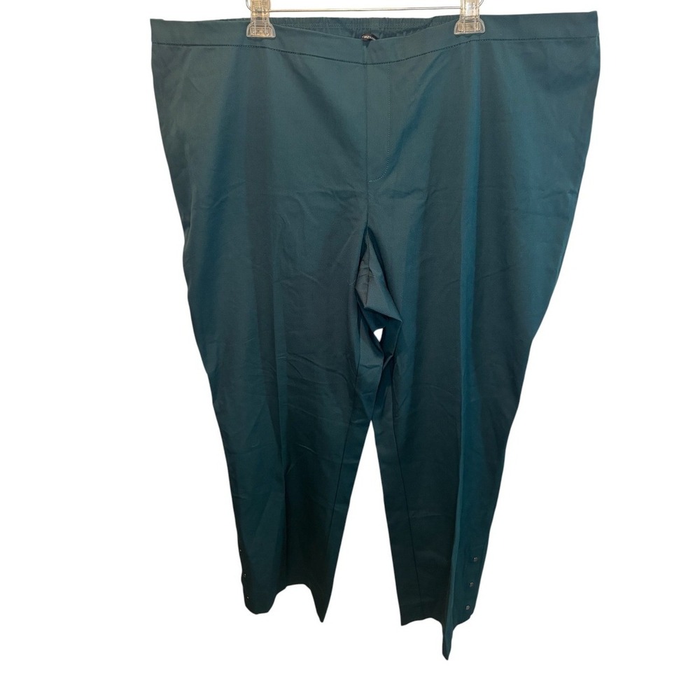 Isaac Mizrahi Live Women Teal Green Snap Hem Straight Leg Pants 32WT NEW